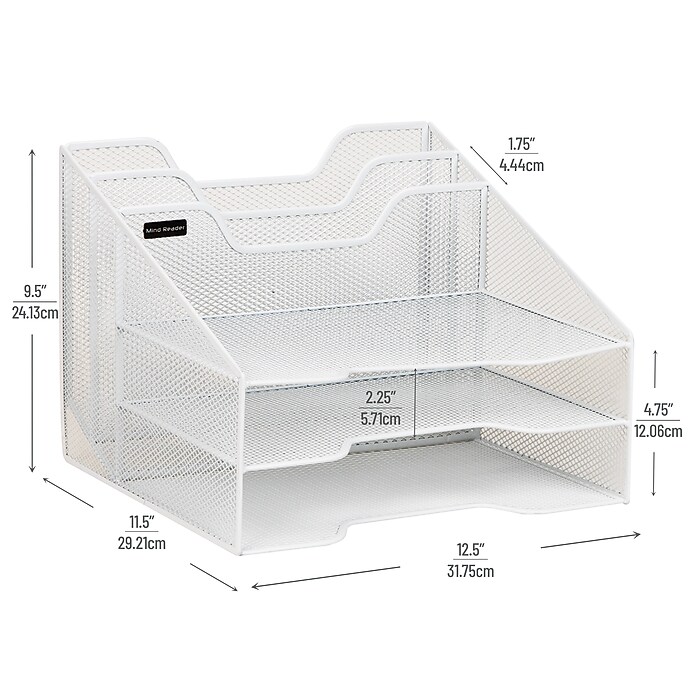 Mind Reader 5-Compartment Metal Mesh File Organizer, White