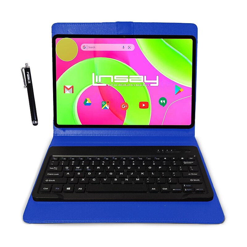 LINSAY 12" Octa Core Tablet, 8GB RAM, 256GB Storage, Android 14, Bundled with Blue Keyboard and Stylus Pen image 1