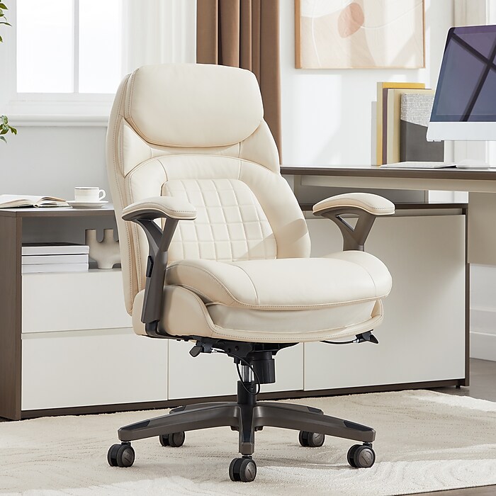 リンファ La-Z-Boy Caelan Ergonomic Faux Leather Swivel Task Chair, Cream