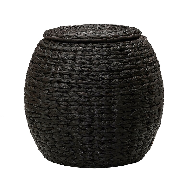 Household Essentials Handwoven Water Hyacinth Barrel Wicker Storage Basket Side Table, Black (ML-4230) image 1