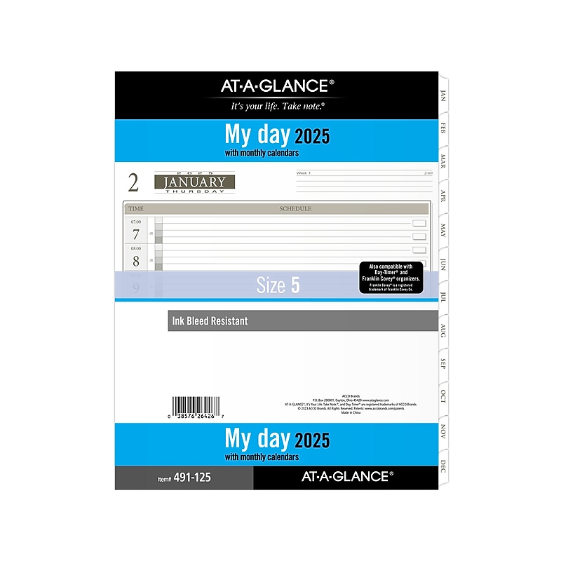 2025 AT-A-GLANCE 11" x 8.5" Daily & Monthly Planner Refill, White/Brown (491-125-25) image 1