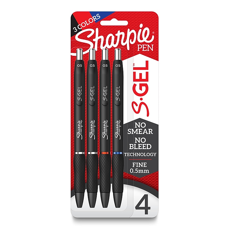 Sharpie S-Gel Retractable Gel Pen, Fine Point, 0.5mm, Assorted Ink, 4/Pack (2116199) image 1