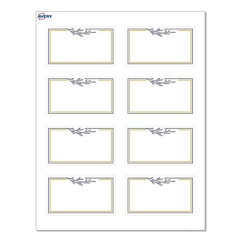 Avery Gold & Navy Border w/ Florals Matte Blank Card, White, 80/Pack (S00-D31) image 1
