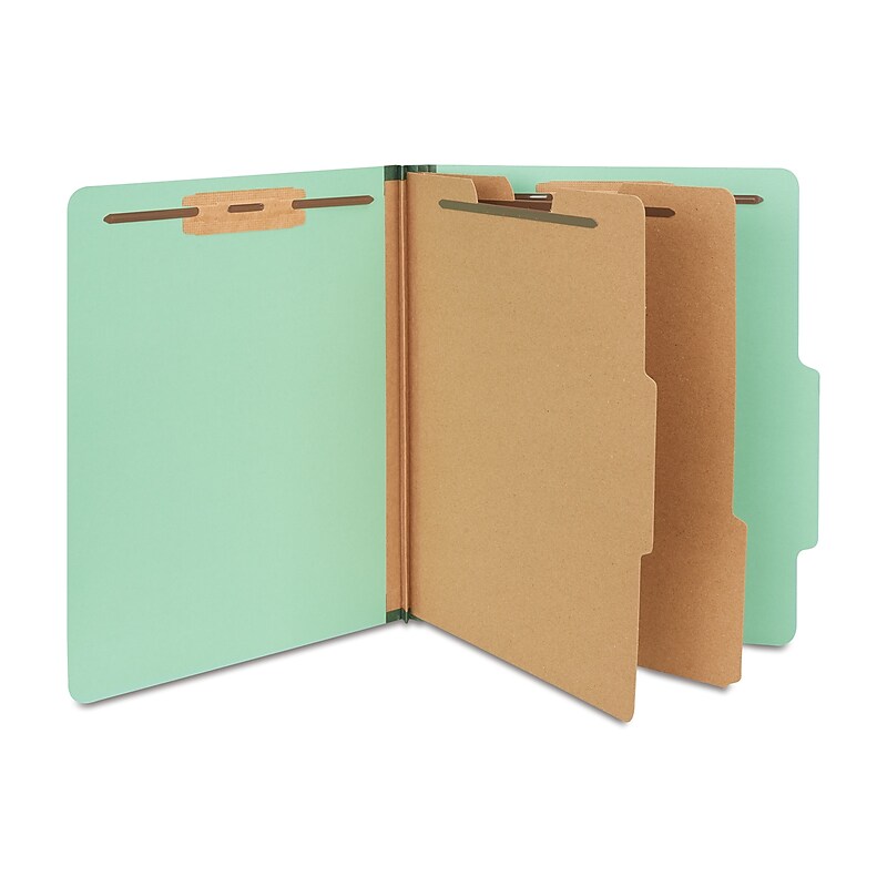 Staples® 60% Recycled Pressboard Classification Folder, 2 Dividers, Letter, Green, 5/Pack (TR535682) image 1