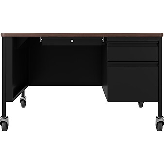 Hirsh 48"W Single-Pedestal Mobile Teacher's Desk, Black/Walnut (22646)