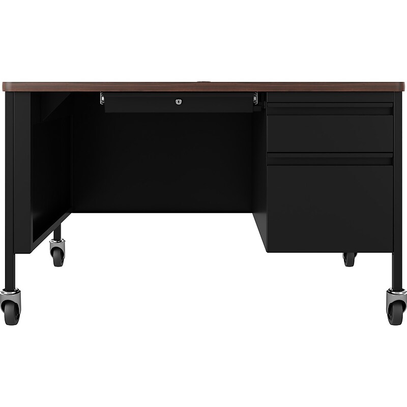 Hirsh 48"W Single-Pedestal Mobile Teacher's Desk, Black/Walnut (22646) image 1