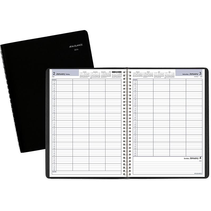 2026 AT-A-GLANCE DayMinder 8" x 11" 4-Person Daily Appointment Book, Faux Leather Cover, Black (G560-00-26) image 1