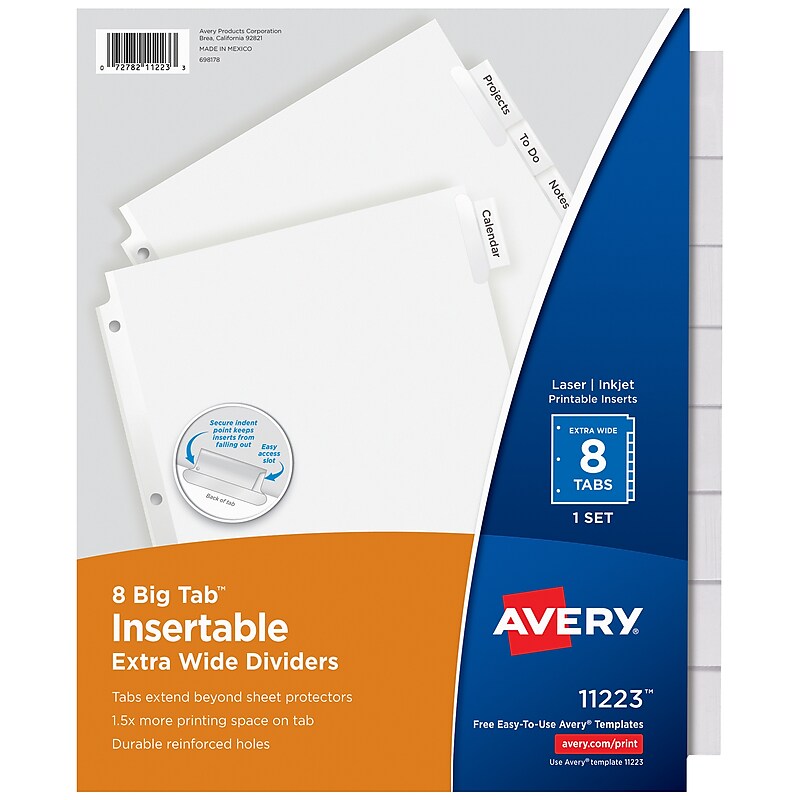 Avery Big Tab Extra-Wide Insertable Paper Divider, 8 Tabs, Clear, 1 Set (11223) image 1