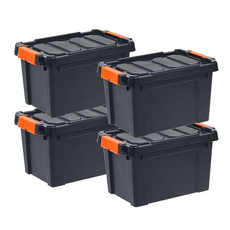 Iris 22 Quart Heavy Duty Store-It-All Latching Plastic Storage Tote, Black, 4/Pack (500152) image 1