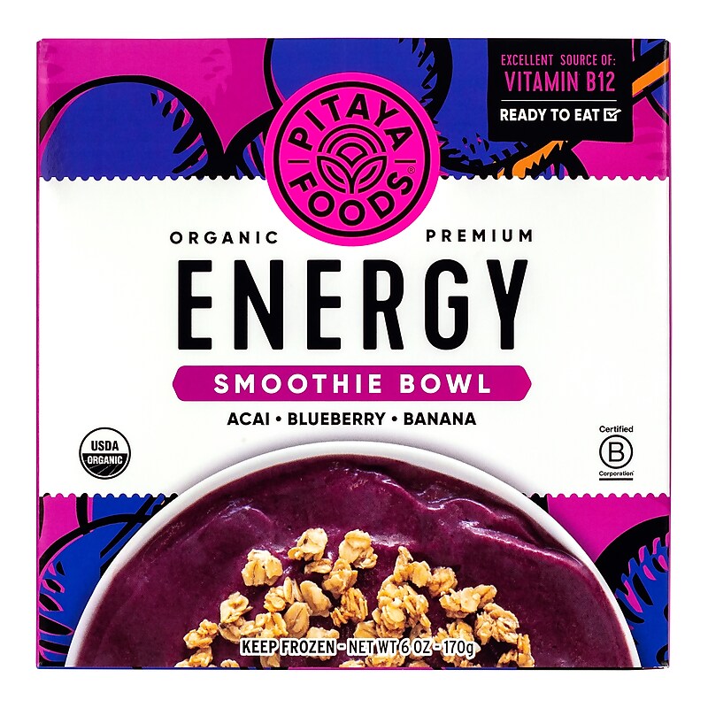 Pitaya Foods Organic Acai, Blueberry & Banana Acai Bowl, Energy, 6 oz, 6/Pack (220-02481) image 1