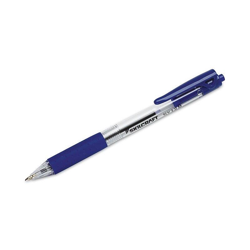 AbilityOne® 7520016970597 SKILCRAFT SLV-Performer Ballpoint Pen, Retractable, Medium, 1 mm, Blue Ink, Blue/Clear Barrel, Dozen image 1