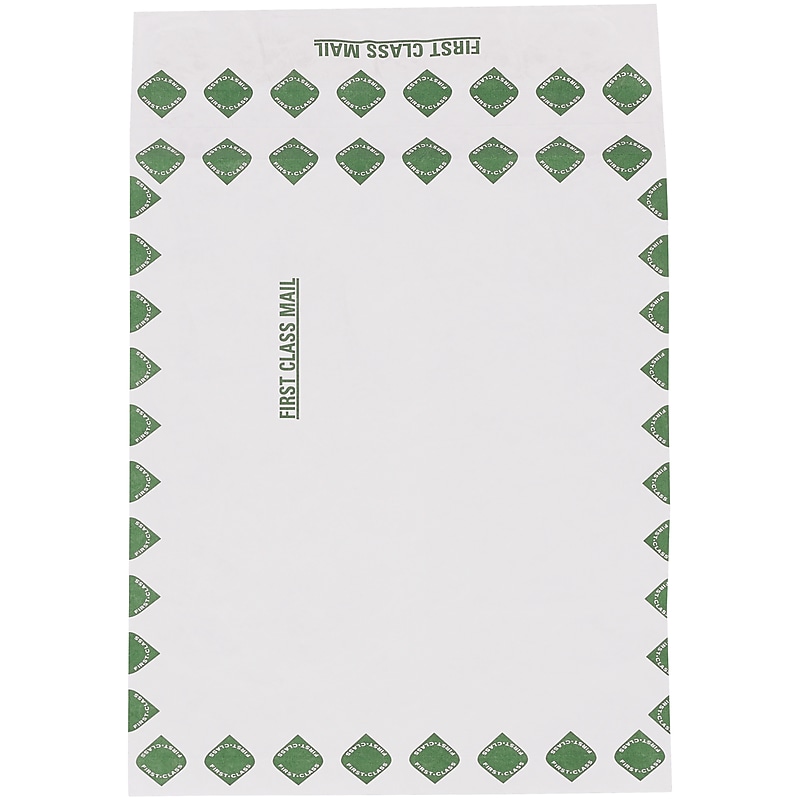 Partners Brand Tyvek First Class Tyvek Self Seal Catalog Envelope 12" x 16", White/Green, 100/Carton (TYE12162FC) image 1