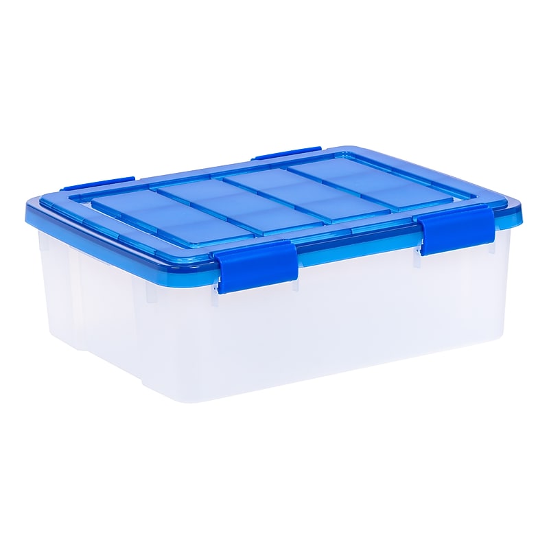 Iris 26.5 Quart Ultimate Clear Plastic Latching Storage Bin with Lid, Blue (500195) image 1