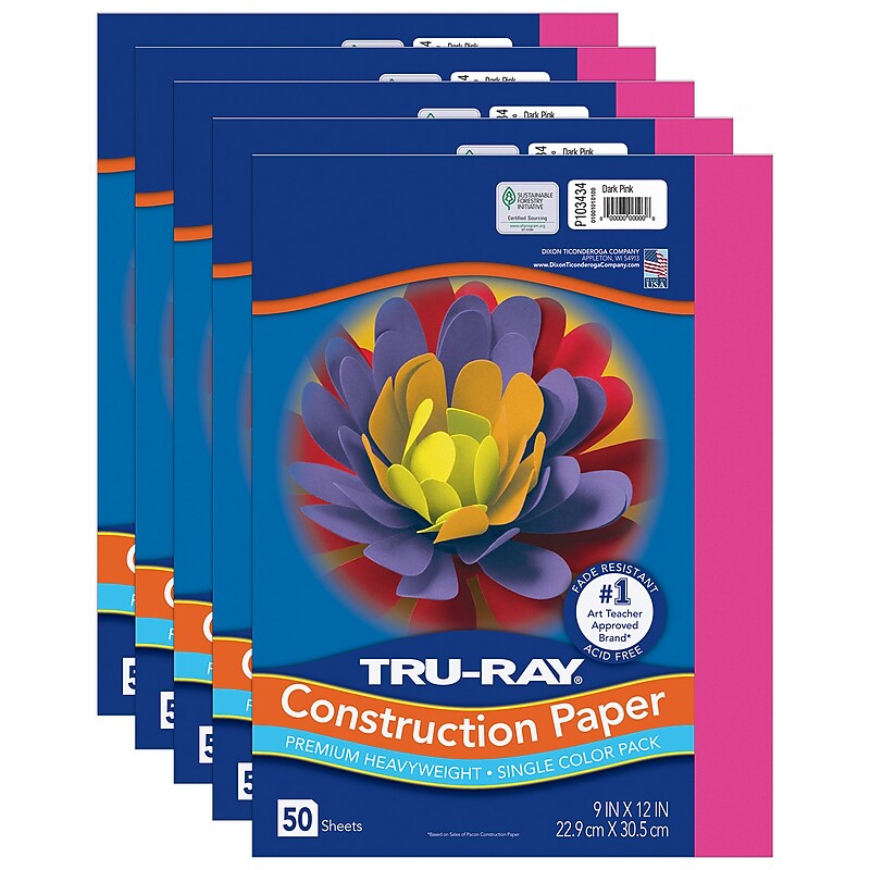 Tru-Ray 9" x 12" Construction Paper, Dark Pink, 50 Sheets/Pack, 5 Packs/Bundle (PAC103434-5) image 1