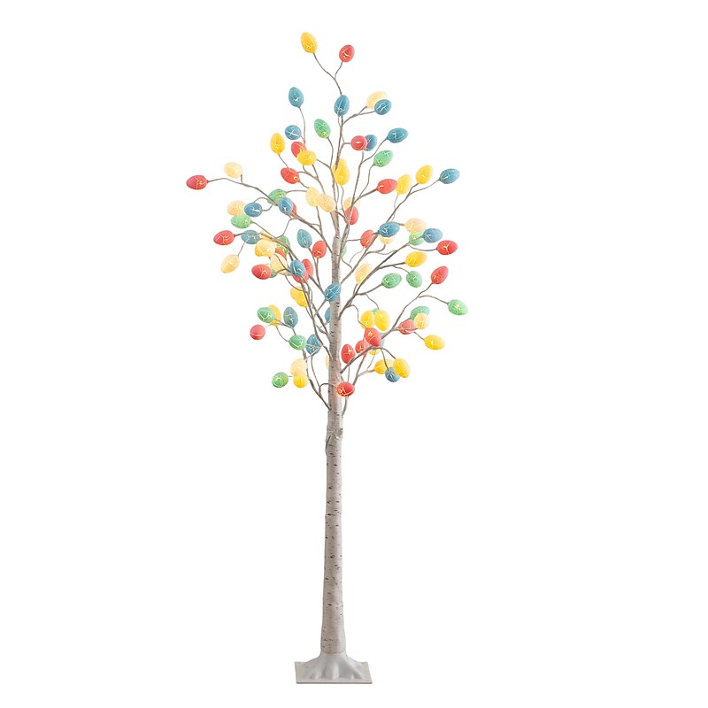 Nearly Natural 6-ft Pre-Lit Artificial Easter Twig Tree with 96 Egg Shaped LED Ornaments (T5458) image 1