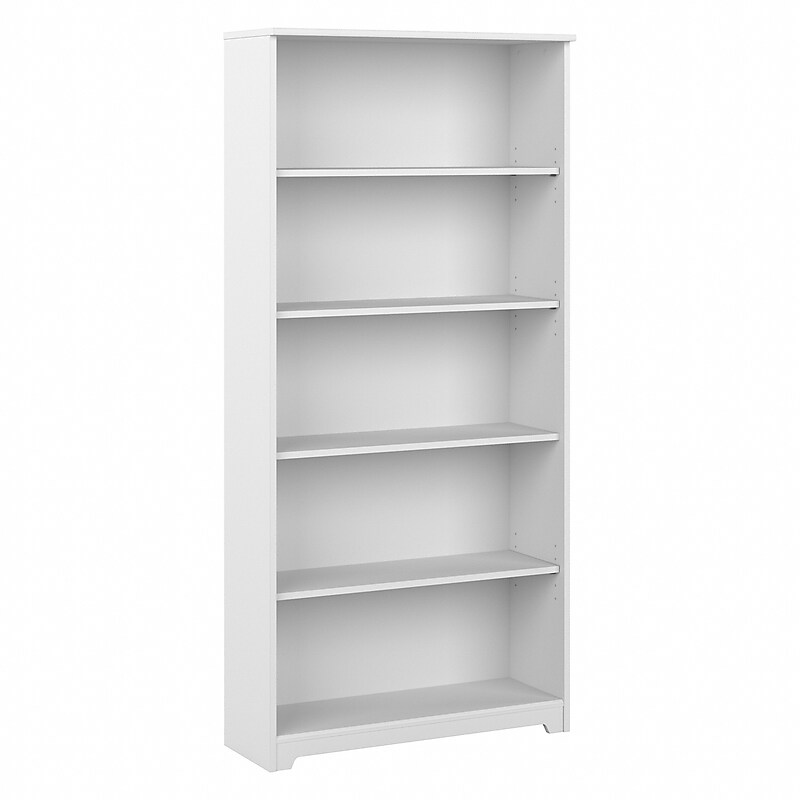 Bush Furniture Cabot 66"H 5-Shelf Bookcase with Adjustable Shelves, White (WC31966) image 1