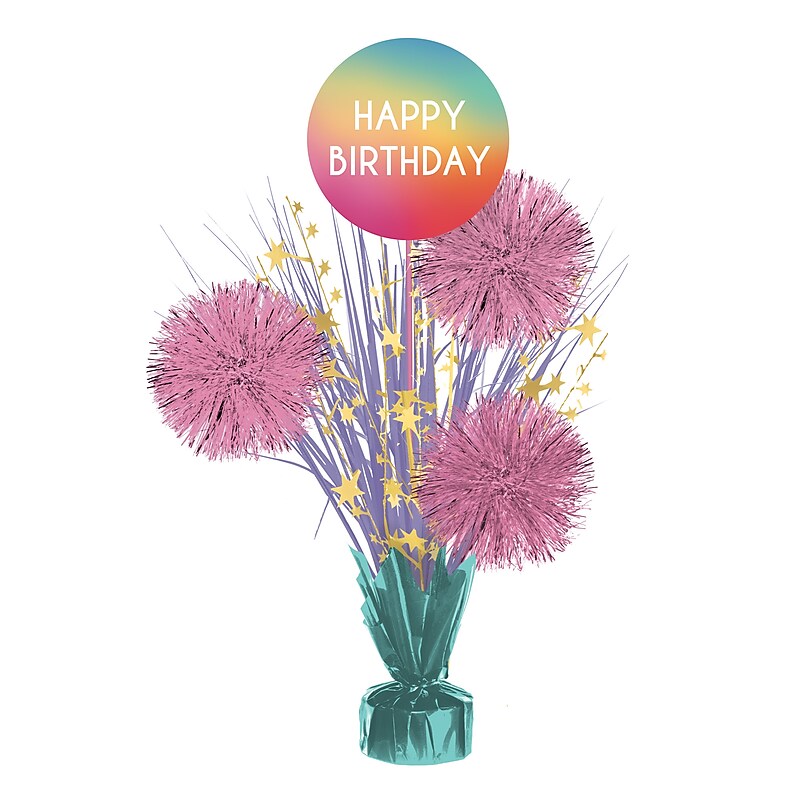 Party City Vibrant Ombre Tinsel Burst Spray Table Centerpiece, Multicolored (AM20050438) image 1