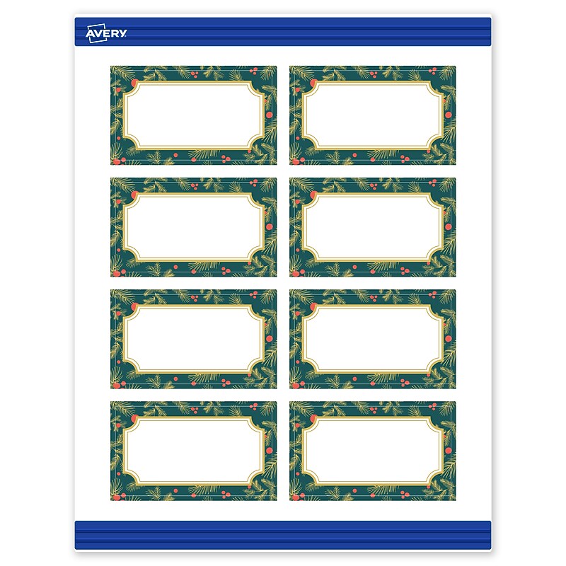 Avery Gold-Teal Berries Matte Blank Card, White, 80/Pack (S00-FEZ) image 1