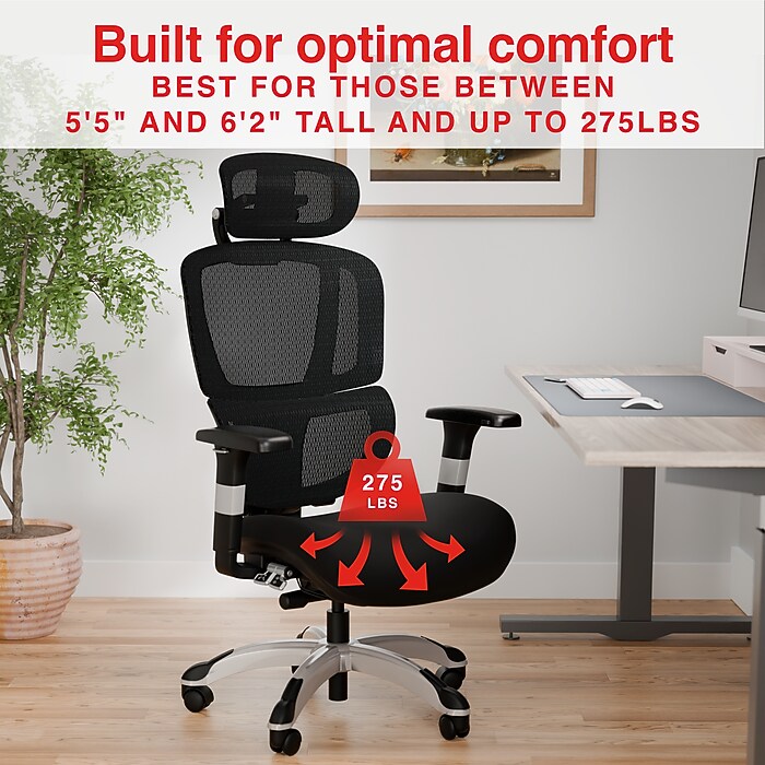 Staples Hyken Pro Ergonomic Fabric Swivel Task Chair, Black