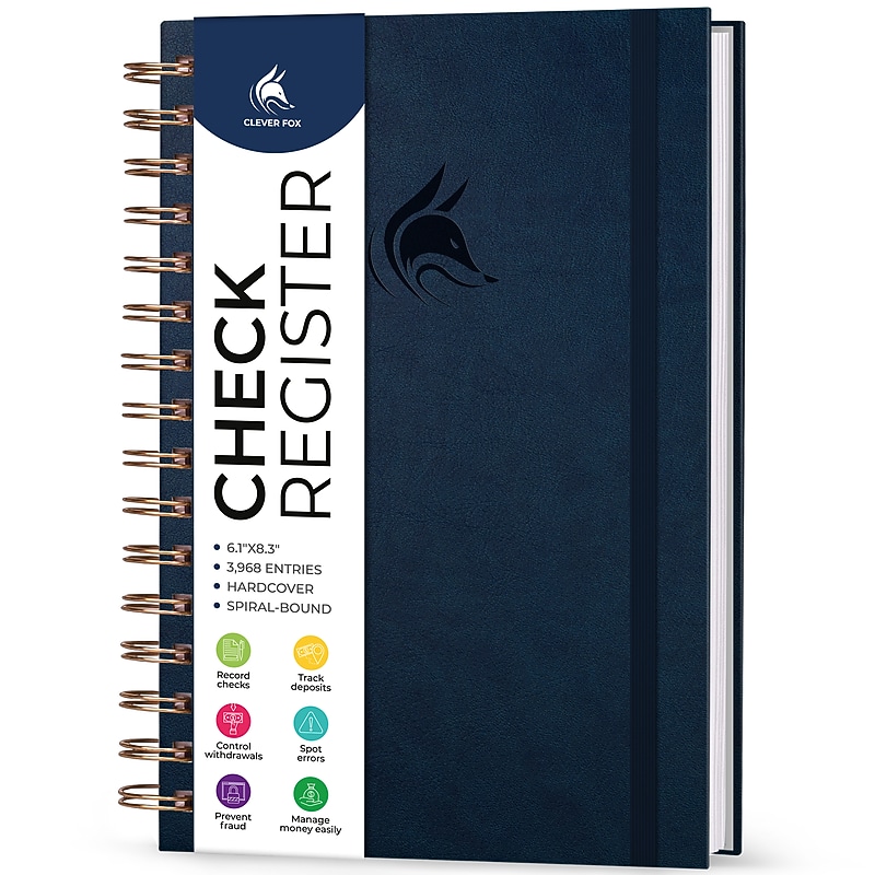 Clever Fox Check Register Book, 8.3" x 6.1", Dark Blue, 135 Sheets/Book (CF-CRS-DRKBLUE) image 1