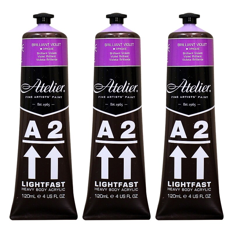 Chroma Atelier A2 Lightfast Acrylic Paint Tube, Brilliant Violet, 4 oz., 3/Bundle (CRM832-3) image 1