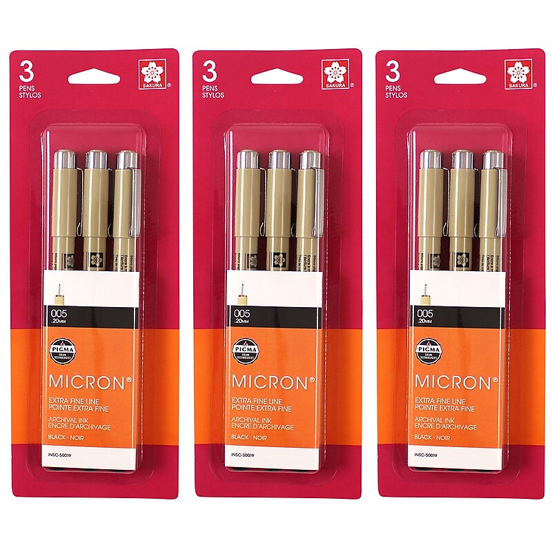 Sakura Pigma Micron Pen, Fineliner, Black Ink, 3/Bundle (SAK50019-3) image 1
