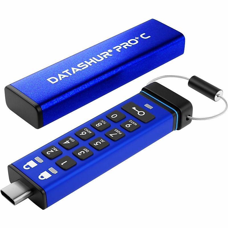 iStorage datAshur PRO+C 32GB USB 3.2 Gen 1 Type-C Encrypted Flash Drive, Blue (IS-FL-DA3C-256-32) image 1