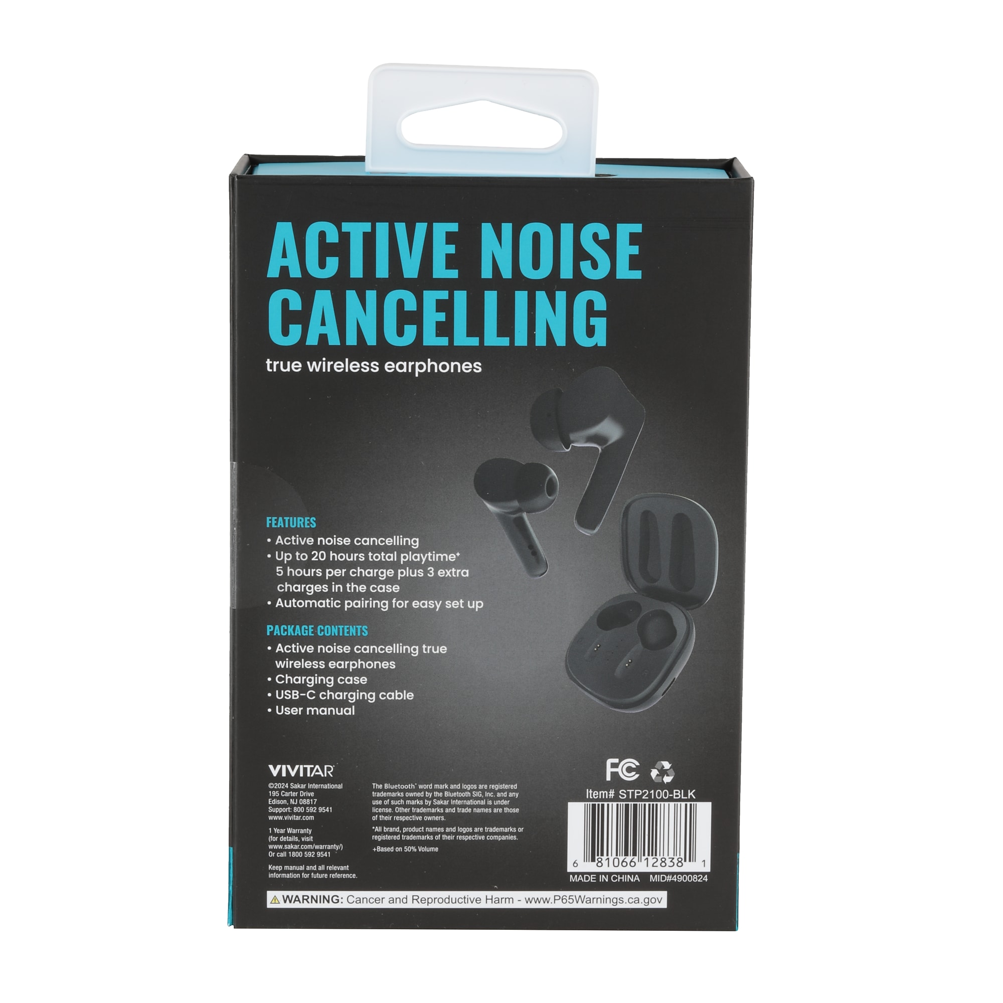 Vivitar Wireless Active Noise Canceling Earbuds, Bluetooth, Black (STP2100-BLK-T35-12) Sansujyuku sansujyuku.com