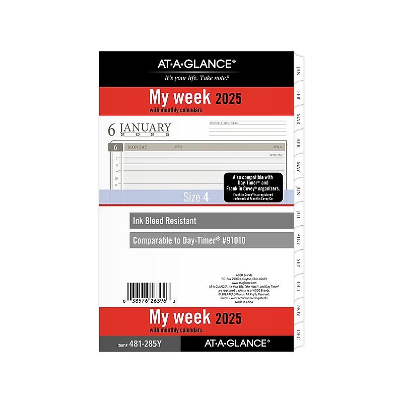 2025 AT-A-GLANCE 8.5" x 5.5" Weekly & Monthly Planner Refill, White/Brown (481-285Y-25) image 1