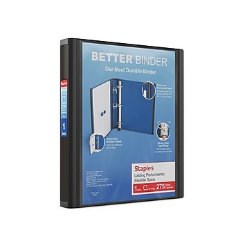 Staples Heavy Duty 1" 3-Ring Better Binder, Slant Ring, Black (13395)