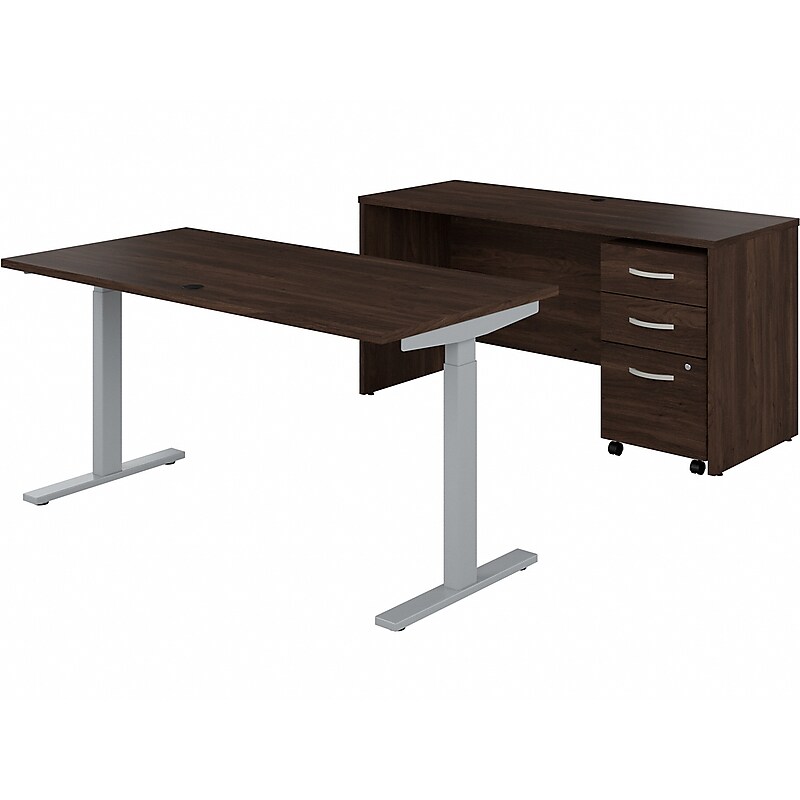 Bush Business Furniture Studio C 60"W Electric Adjustable Standing Desk with Credenza and File, Black Walnut (STC017BWSU) image 1