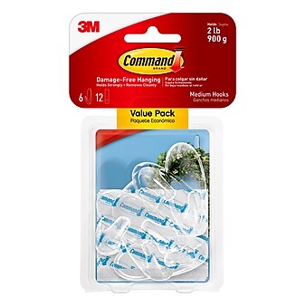 Command™ Medium Hooks Value Pack, Clear, 6 Hooks (17091CLR-6ES)