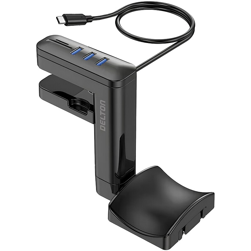 Delton HS7 Headset Stand with Under-Desk Holder and 3 USB-A Ports, Black (DHS3USB) image 1