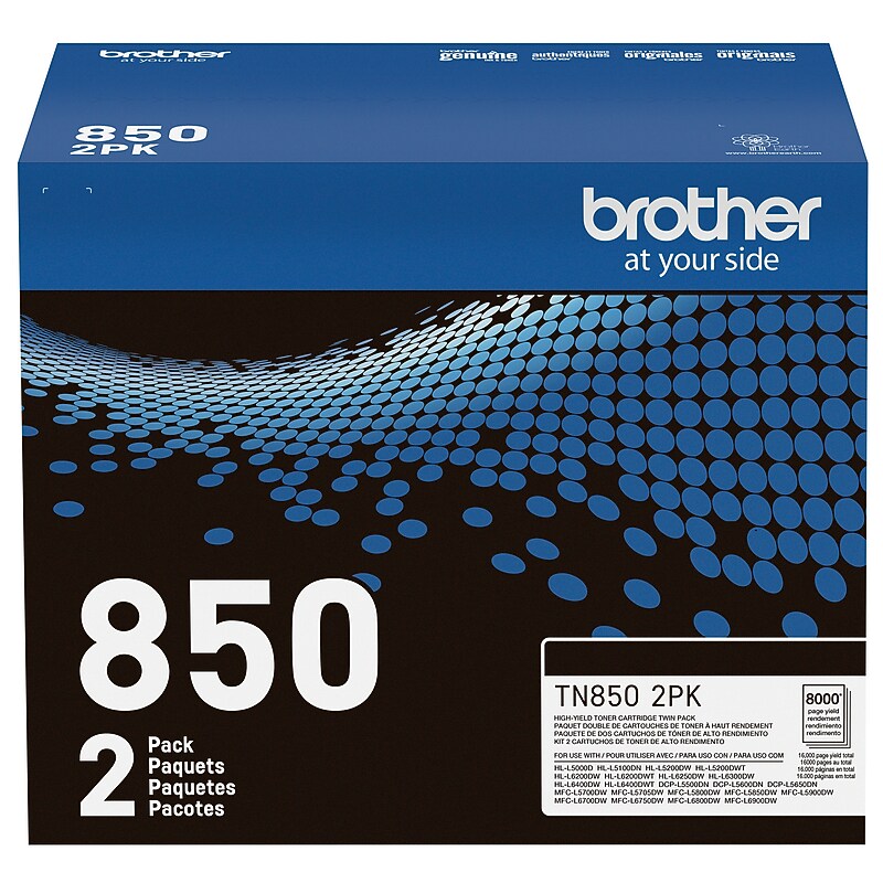 Brother TN-850 Black Toner High Yield Cartridge, 2/Pack (TN8502PK) image 1