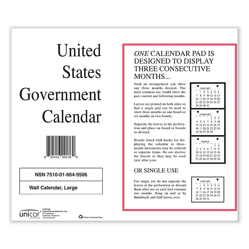 2026 Unicor 11" x 8.5" Monthly Wall Calendar, White (UCR6649509) image 1