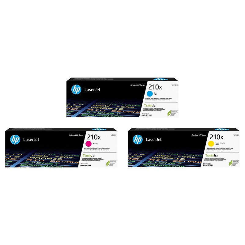 HP 210X Cyan/Magenta/Yellow High Yield Toner Cartridge, 3/Pack (W210X3PK-VB) image 1