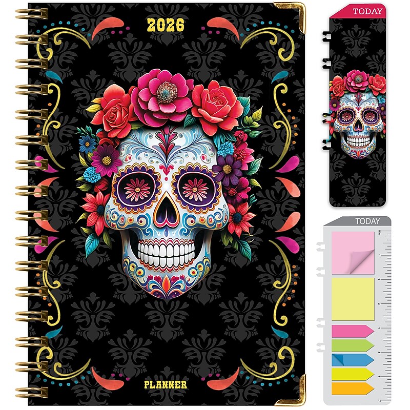 2026 Global Printed Products 5.5" x 8" Weekly & Monthly Planner, Paperboard Cover, Sugar Skull (FSHN-CY26-58-48) image 1