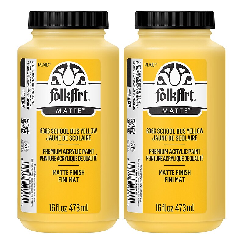 FolkArt Acrylic Paint Matte, 16oz., School Bus Yellow, 2/Pack (FLK6366-2) image 1
