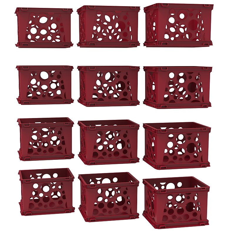 Storex Polypropylene/PP Mini Crate, 9" x 7.75" x 6", Red, 12/Pack (STX61593U12S) image 1