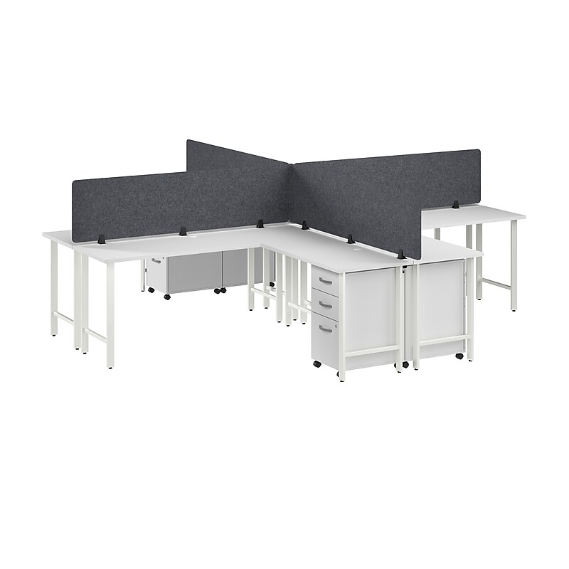 Bush Business Furniture Hustle 30"H x 72"W 4 Person L-Shaped Cubicle Workstation, White (HUS017WHSU) image 1