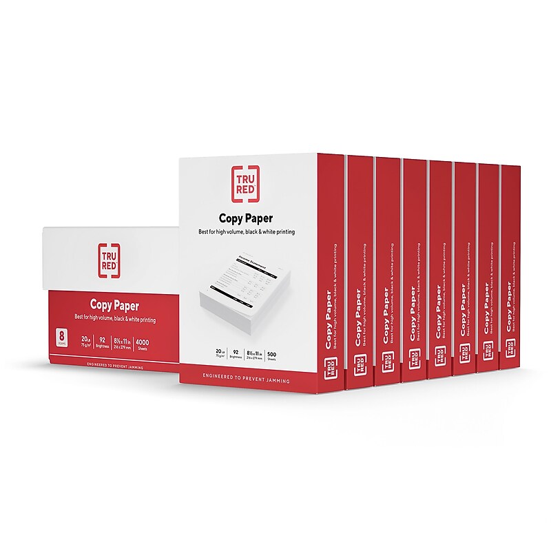 TRU RED 8.5" x 11" Copy Paper, 20 lbs., 92 Brightness, 500 Sheets/Ream, 8 Reams/Carton (TR59702) image 1