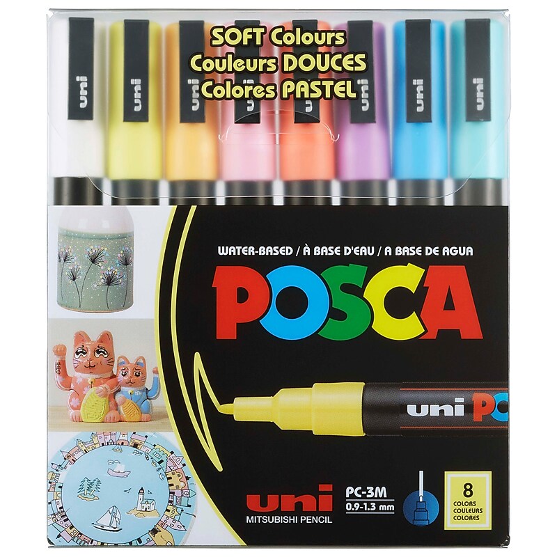 uni-ball Posca PC-3M Paint Markers, Bullet Tip, Assorted Colors, 8/Pack (PC3M8CSOFTCOLORS) image 1