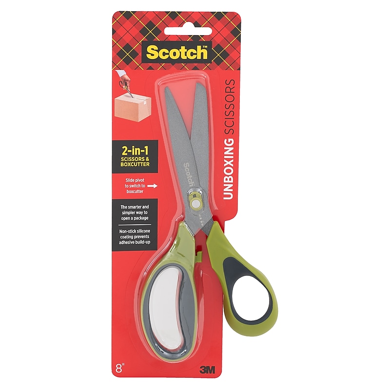 Scotch Non-Stick Unboxing 8" Scissors, Pointed Tip, Green (1488NS) image 1