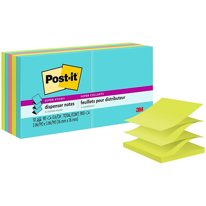 Post-it Super Sticky Pop-up Notes, 3" x 3", Supernova Neons Collection, 90 Sheet/Pad, 10 Pads/Pack (R330-10SSMIA) image 1