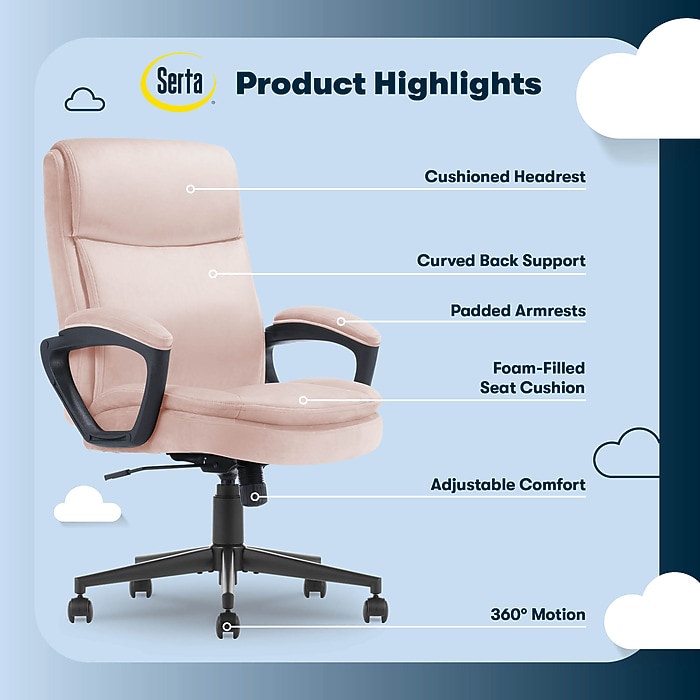 Serta Comfort Ergo Ergonomic Velvet Fabric Swivel Executive Chair