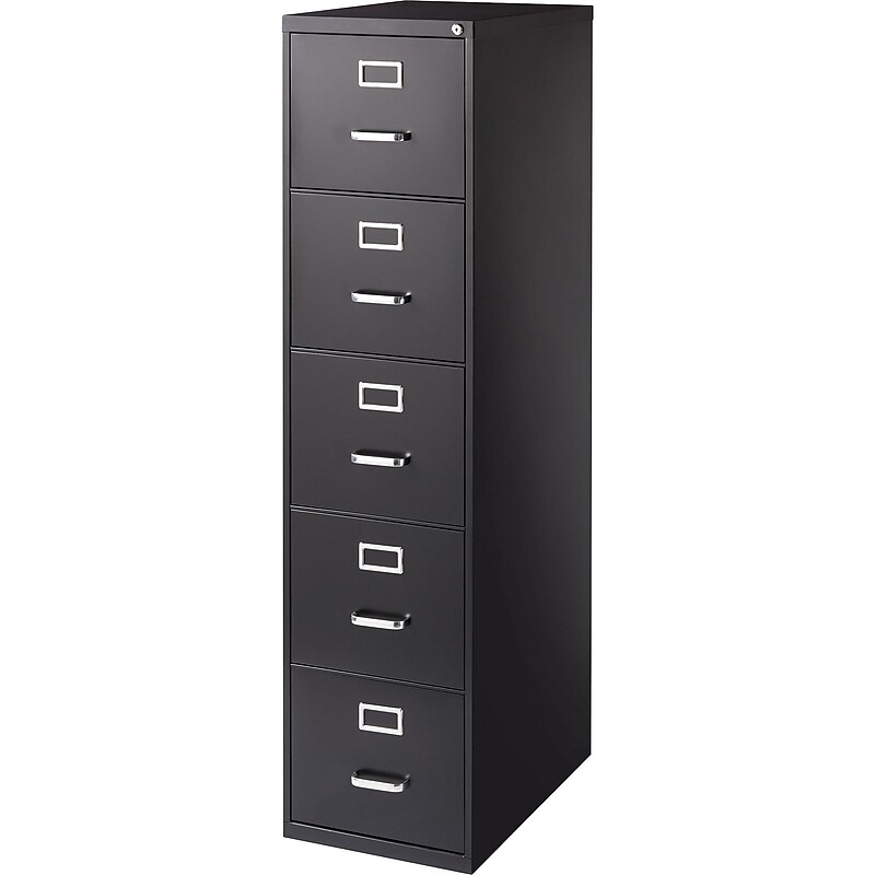 Staples 5-Drawer Vertical File Cabinet, Letter Size, Lockable, 61.38"H x 15"W x 26.5"D, Black (59589/25432) image 1