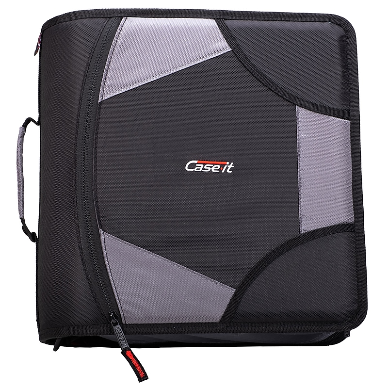 Case It King Sized Zip Tab 4" 3-Ring Zipper Binders, D-Ring, Black (D-186 BLK) image 1