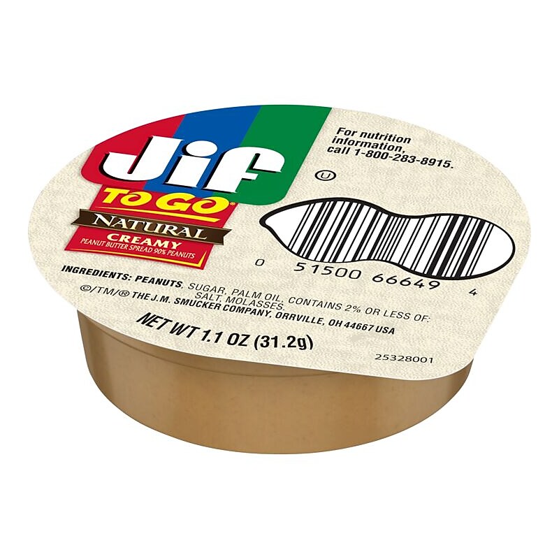 Jif To Go Natural Creamy Peanut Butter, 1.1 oz., 8/Box, 6 Boxes/Case (SMU99266) image 1