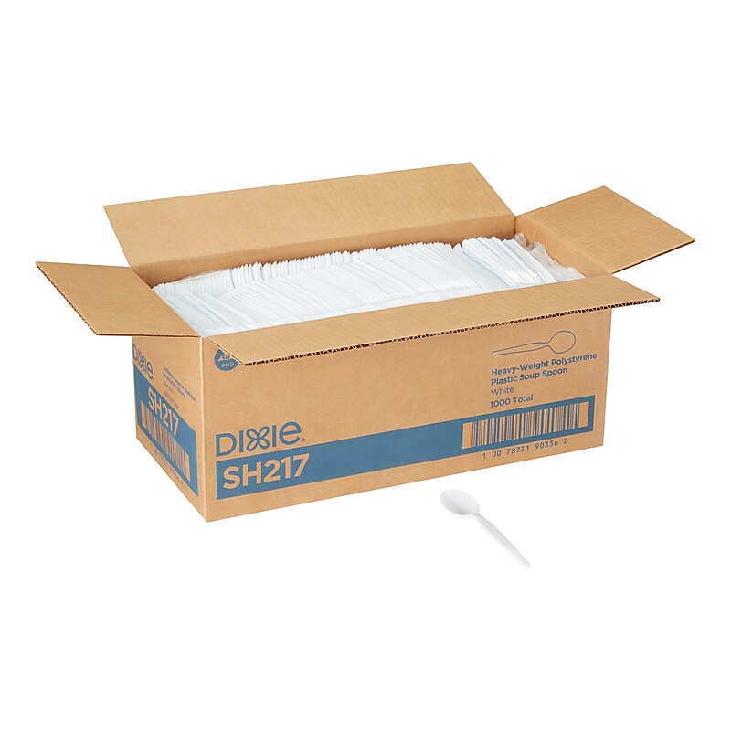 Dixie Heavy-Weight Polystyrene Plastic Soup Spoons by GP PRO, White, 1000/Carton (SH217) image 1