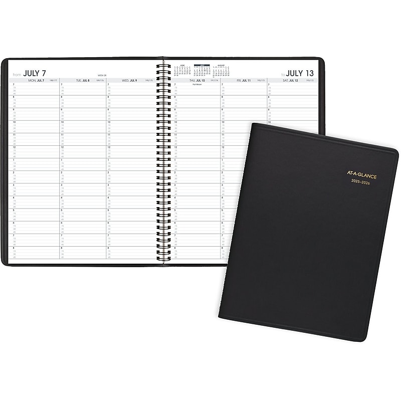 2025-2026 AT-A-GLANCE 8.25" x 11" Academic Year Weekly Appointment Book, Faux Leather Cover, Black (70-957-05-26) image 1